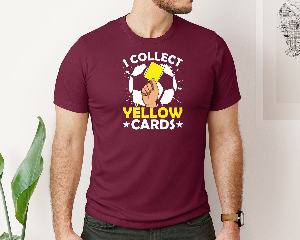 brand:Bella Canvas|color:Heather Maroon|I Collect Yellow Cards Soccer T Shirt Graphic T-Shirt