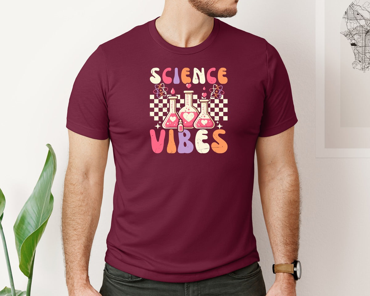 brand:Bella Canvas|color:Heather Maroon|Groovy Science Vibes Chemistry T Shirt Graphic T-Shirt