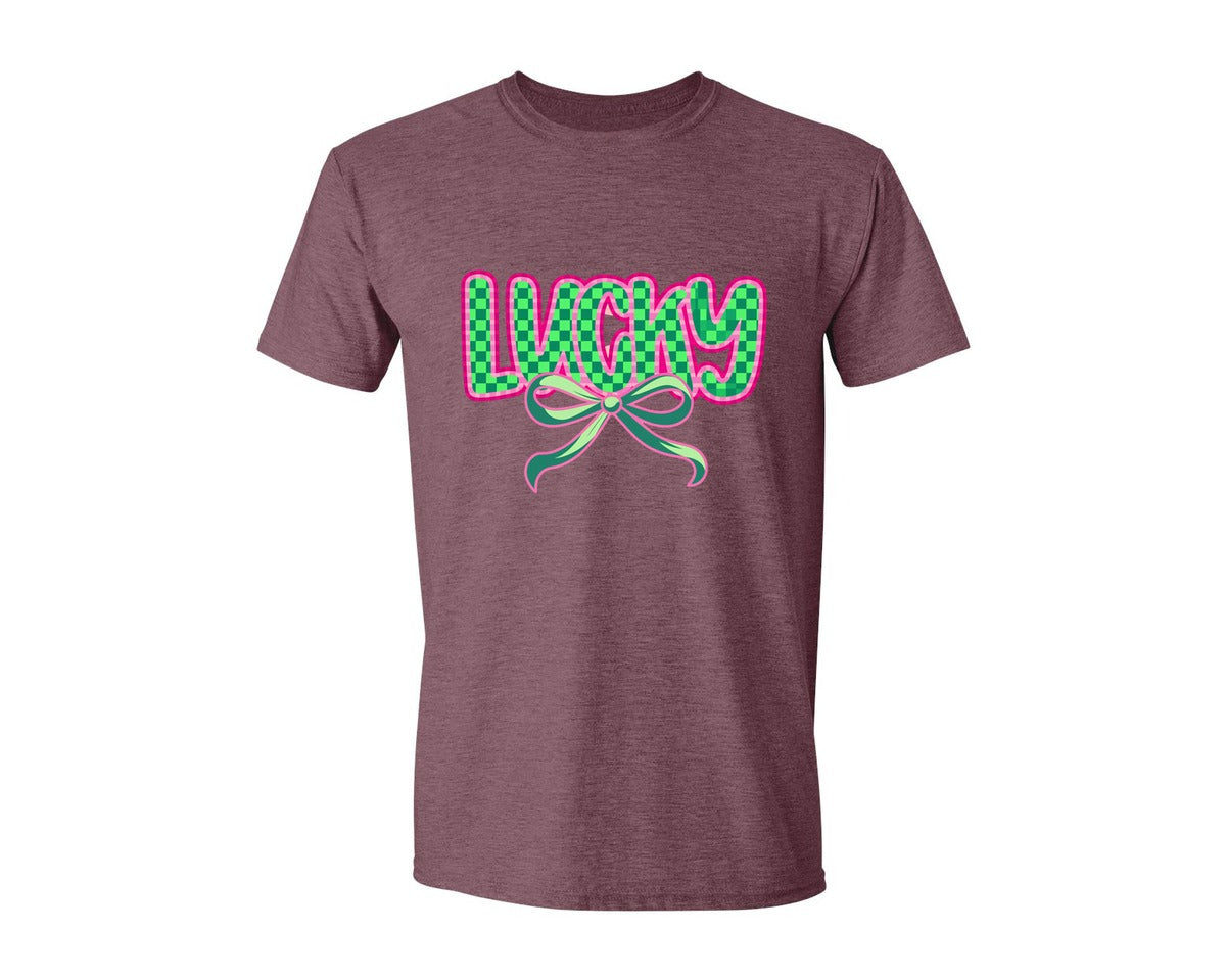 brand:Generic|color:Heather Maroon|Lucky St Patricks Day Aesthetic Graphic T-Shirt