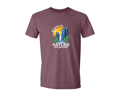 brand:Generic|color:Heather Maroon|Be Kind To Nature And Yourself Graphic T-Shirt