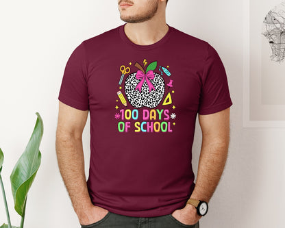 brand:Bella Canvas|color:Heather Maroon|Coquette 100 Days Of School Graphic T-Shirt