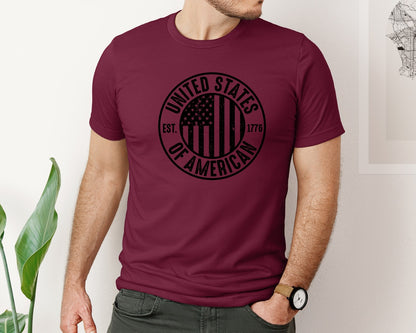 brand:Bella Canvas|color:Heather Maroon|United States Of America Patriotic Graphic T-Shirt