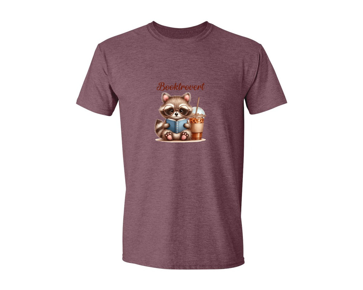 brand:Generic|color:Heather Maroon|Booktrovert Easter Raccoon Book Coffee 3 Graphic T-Shirt