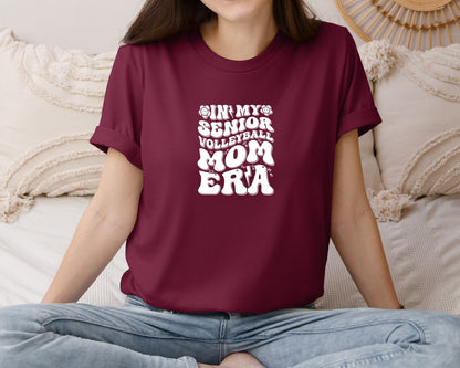 brand:Bella Canvas|color:Heather Maroon|In My Senior Volleyball Mom Era 2 Graphic T-Shirt
