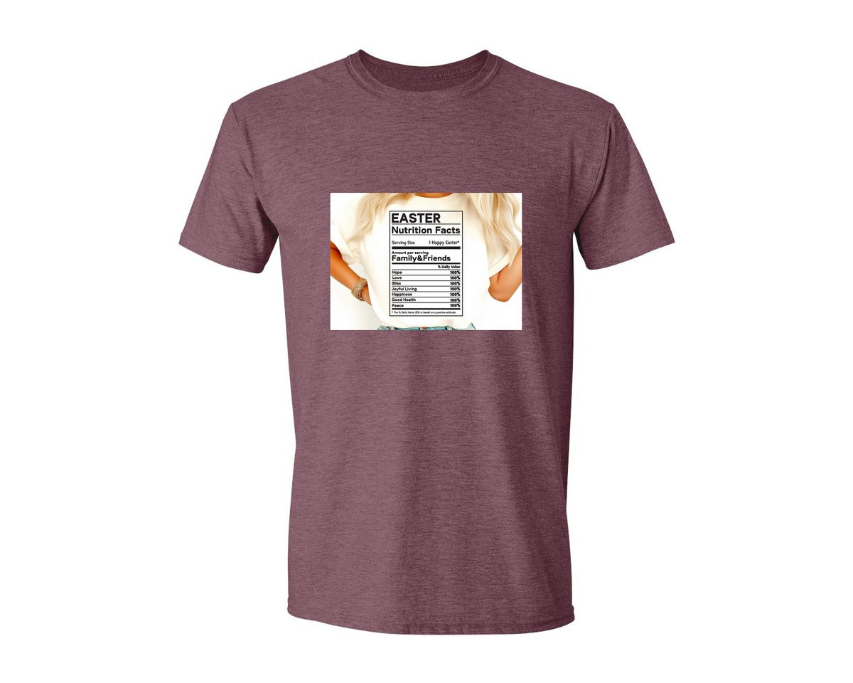 brand:Generic|color:Heather Maroon|Easter Nutrition Facts Easter 2 Graphic T-Shirt