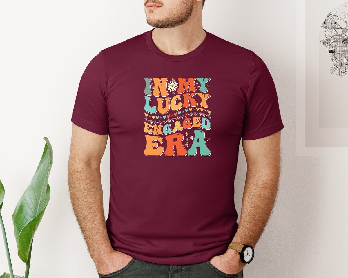 brand:Bella Canvas|color:Heather Maroon|In My Lucky Engaged Era 2 Graphic T-Shirt