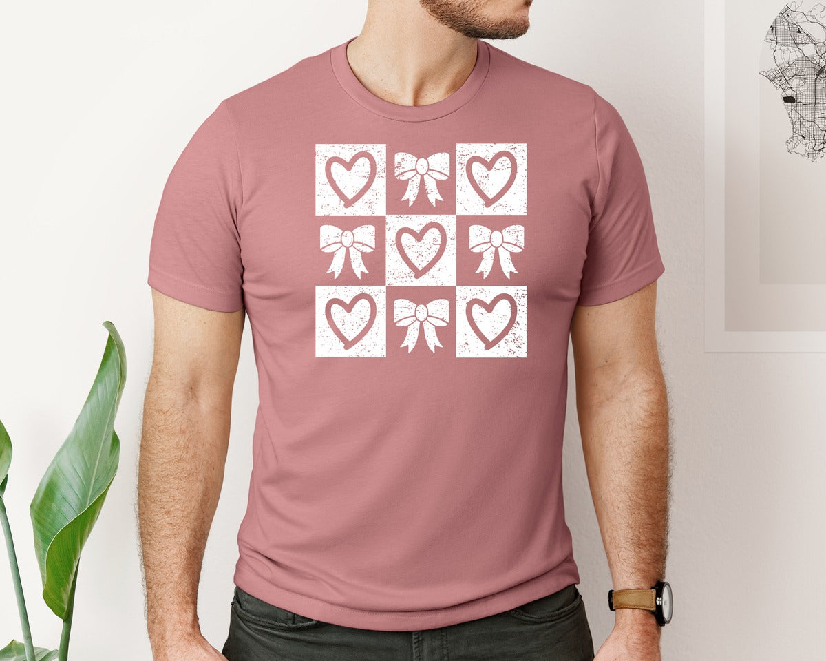 brand:Bella Canvas|color:Heather Mauve|Coquette Bow Valentines Shirt Graphic T-Shirt