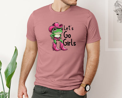 brand:Bella Canvas|color:Heather Mauve|Funny Frog Lets Go Girls Pink Graphic T-Shirt