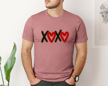 brand:Bella Canvas|color:Heather Mauve|Yarn Crochet Xoxo Love Valentines Graphic T-Shirt