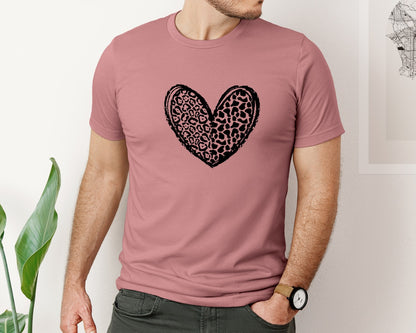 brand:Bella Canvas|color:Heather Mauve|Leopard Heart Valentines Day 2 Graphic T-Shirt