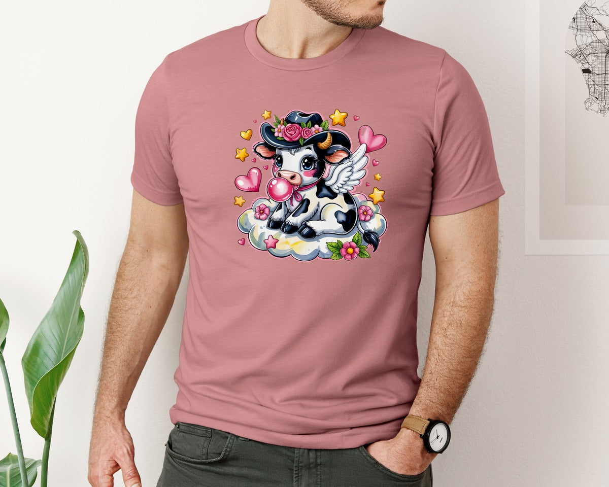 brand:Bella Canvas|color:Heather Mauve|Holstein Cow Valentines Day Graphic T-Shirt