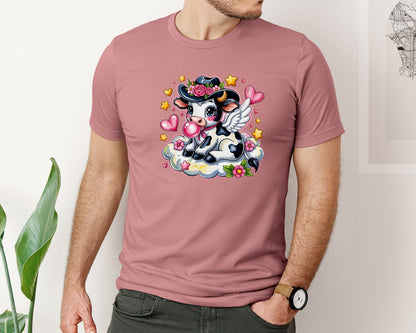 brand:Bella Canvas|color:Heather Mauve|Holstein Cow Valentines Day Graphic T-Shirt