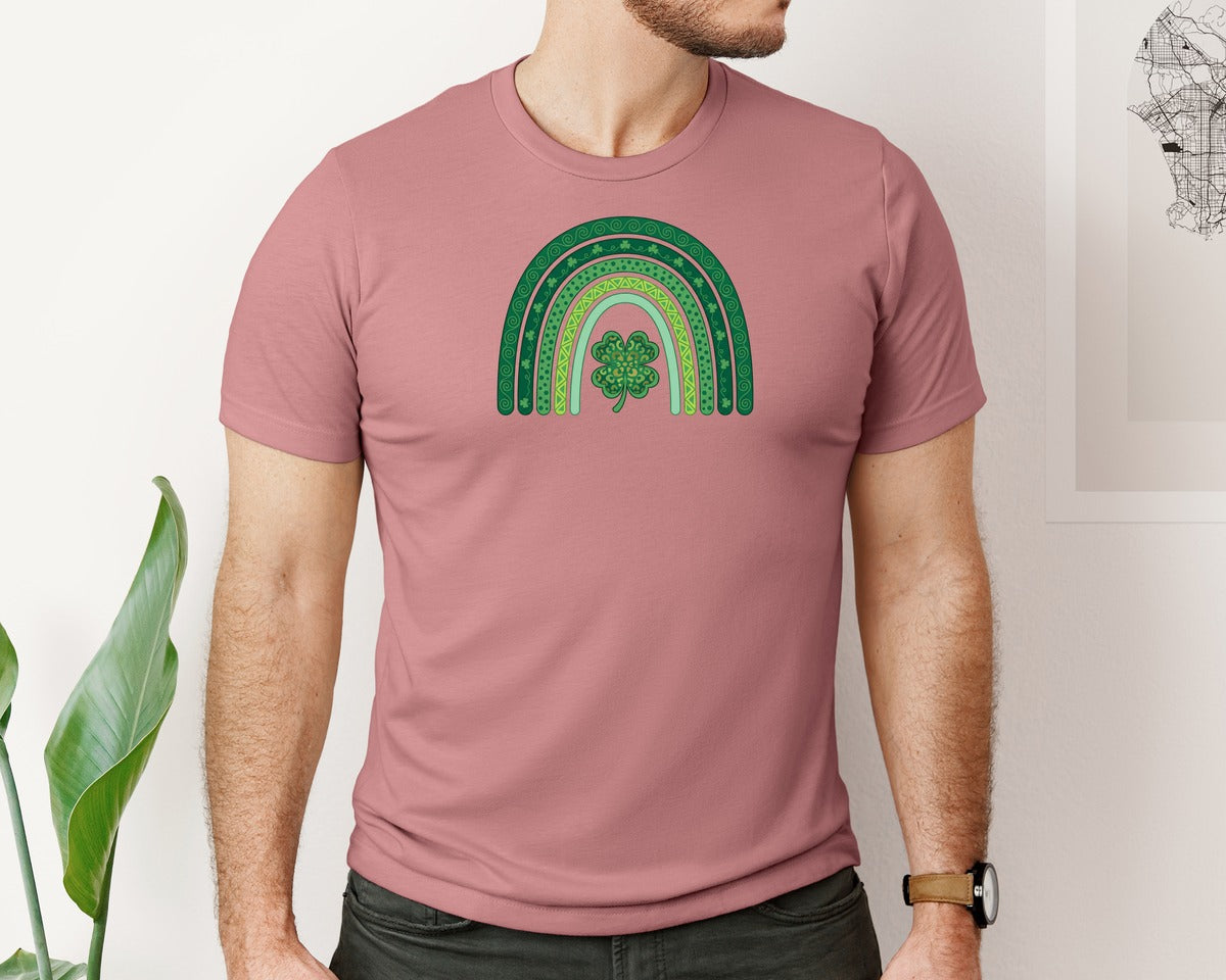 brand:Bella Canvas|color:Heather Mauve|St Patricks Day Boho Rainbow Graphic T-Shirt
