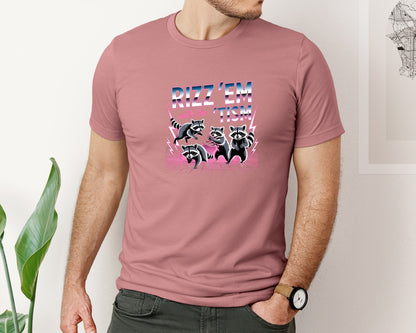 brand:Bella Canvas|color:Heather Mauve|Rizz Em With The Tism Raccoon Funn Graphic T-Shirt