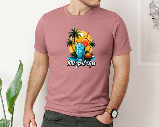 Hot Girl Sips T Shirt Design Graphic T-Shirt