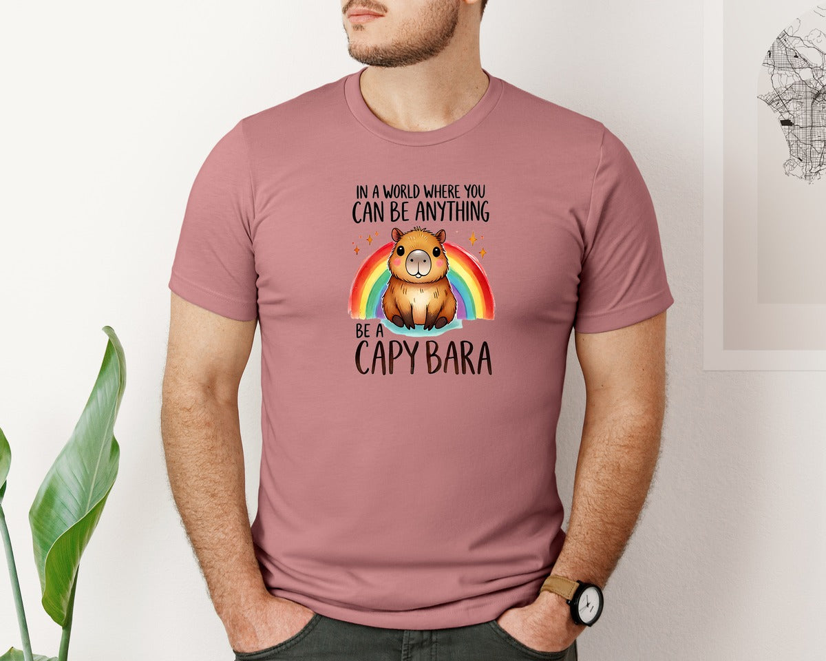 brand:Bella Canvas|color:Heather Mauve|Be A Capybara Quote Graphic T-Shirt