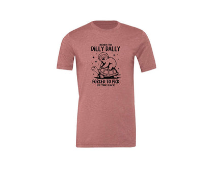 brand:Generic|color:Heather Mauve|Born To Dilly Dally Funny Sloth Graphic T-Shirt