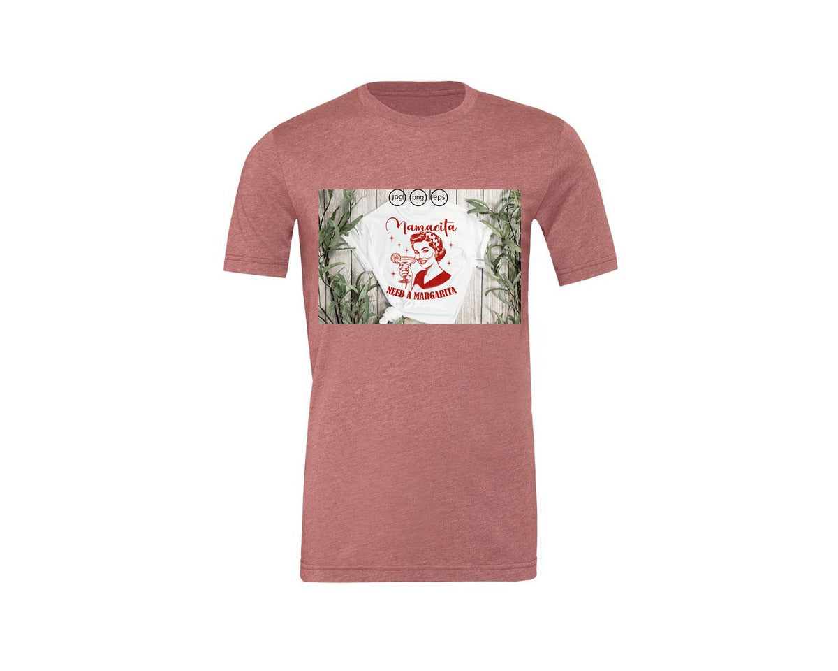 brand:Generic|color:Heather Mauve|Mamacita Needs A Margarita 26 Graphic T-Shirt