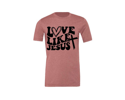brand:Generic|color:Heather Mauve|Love Like Jesus Wavy 2 Graphic T-Shirt