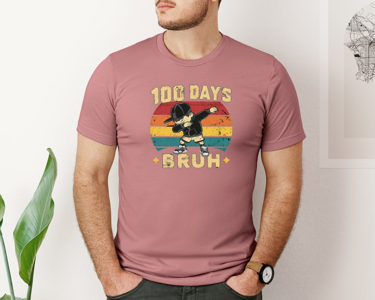 brand:Bella Canvas|color:Heather Mauve|Funny 100 Days Of School Kids Graphic T-Shirt