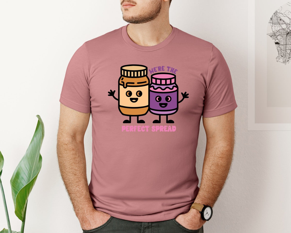brand:Bella Canvas|color:Heather Mauve|Were The Perfect Spread Cute Food Graphic T-Shirt