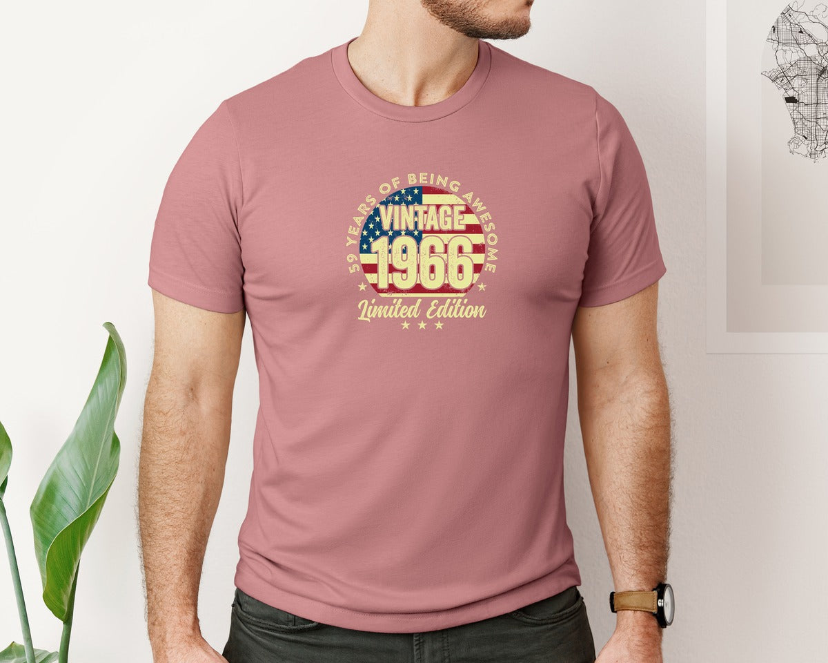 brand:Bella Canvas|color:Heather Mauve|Vintage 1966 59Th Birthday Gifts Graphic T-Shirt