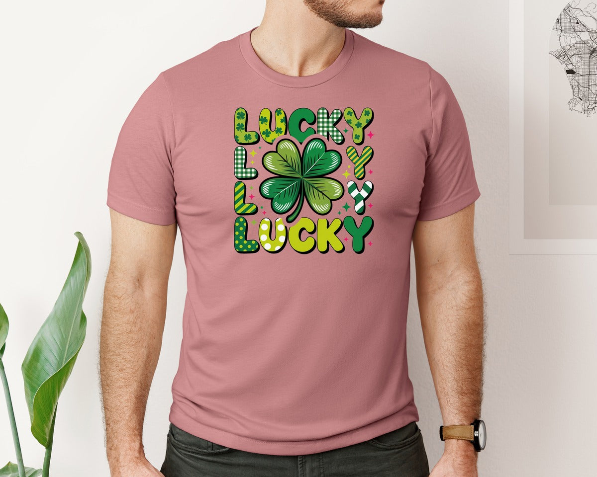brand:Bella Canvas|color:Heather Mauve|Lucky Shamrock Lucky St Patrick Graphic T-Shirt