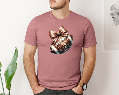 brand:Bella Canvas|color:Heather Mauve|Sequin Coquette Football Game Day Graphic T-Shirt