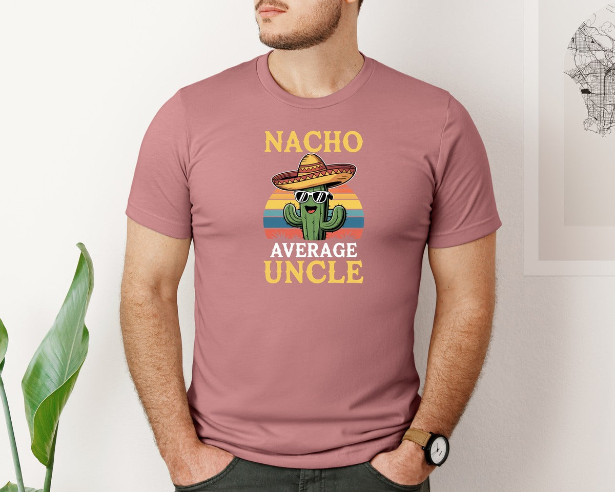 brand:Bella Canvas|color:Heather Mauve|Nacho Average Uncle Funny Shirt Graphic T-Shirt