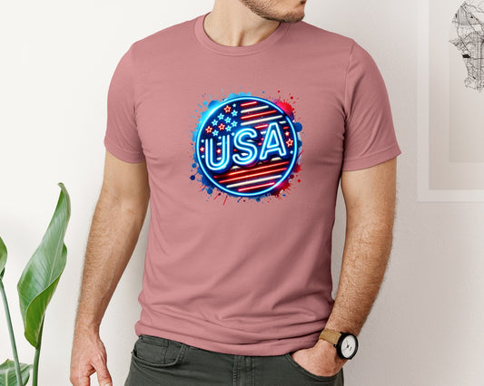 Neon Usa America Patriotic Graphic T-Shirt