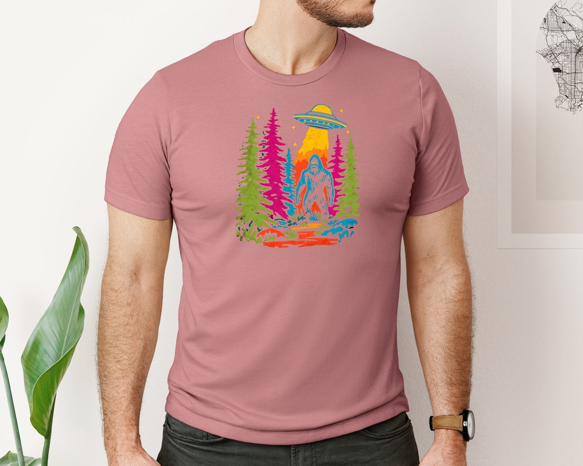 brand:Bella Canvas|color:Heather Mauve|Bigfoot Ufo Abduction Graphic T-Shirt