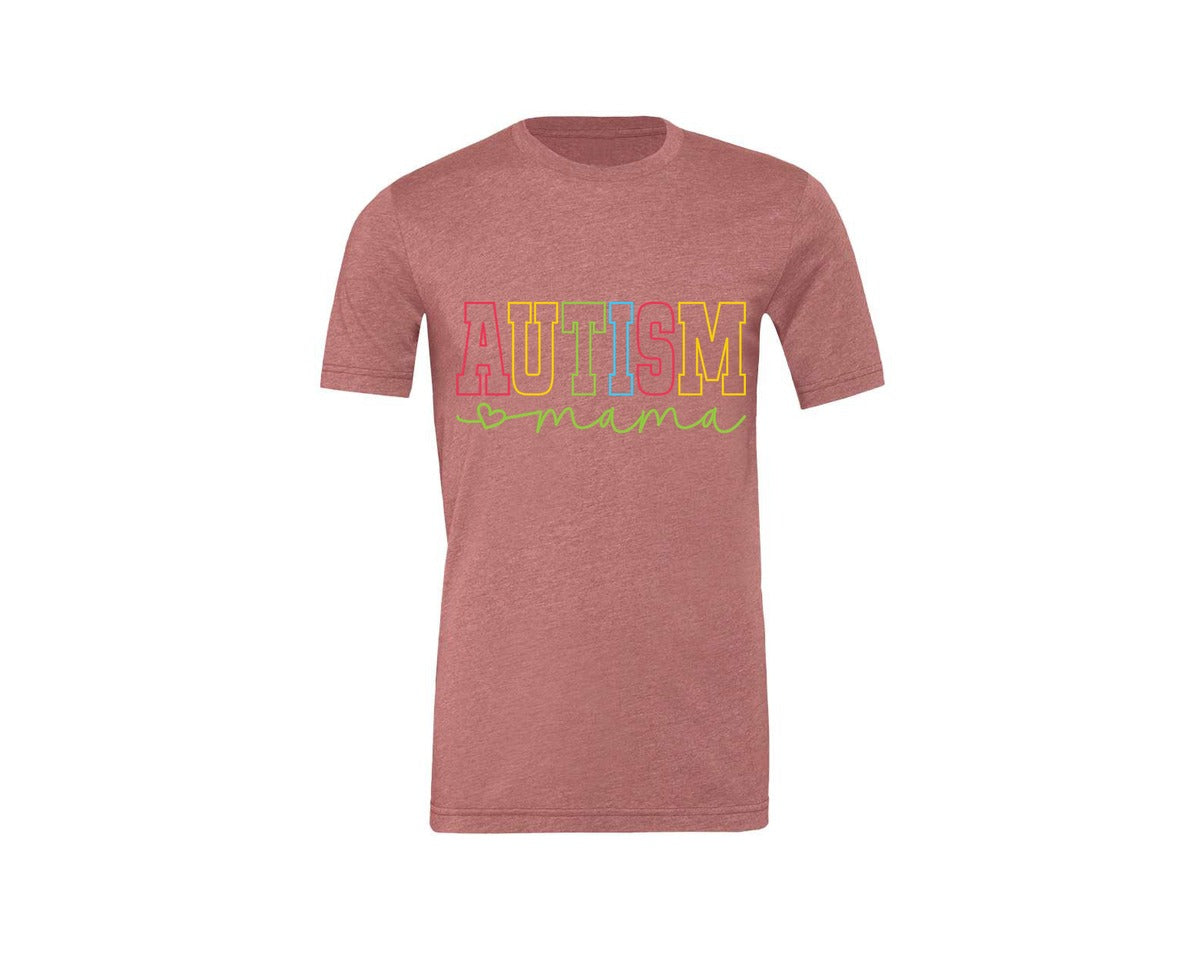 brand:Generic|color:Heather Mauve|Autism Mama Awareness Graphic T-Shirt