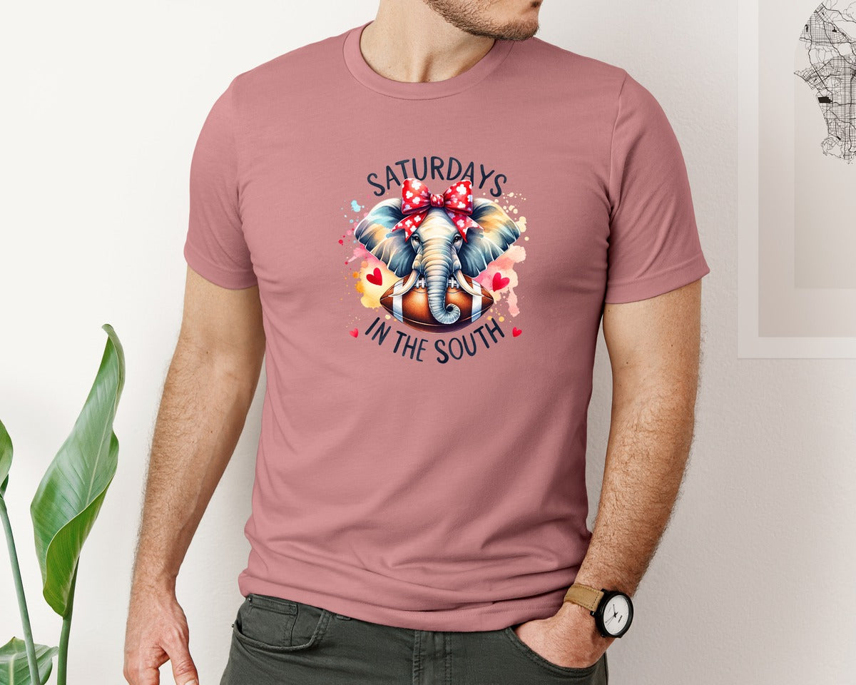 brand:Bella Canvas|color:Heather Mauve|Football Elephant Mascot Game Day Graphic T-Shirt