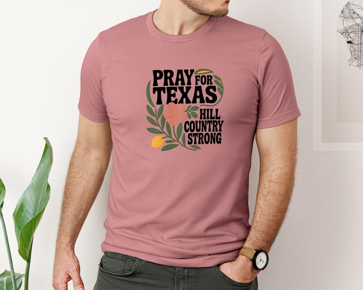 brand:Bella Canvas|color:Heather Mauve|Pray For Texas Floral Shirttexas Strong Graphic T-Shirt
