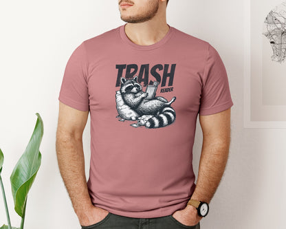 brand:Bella Canvas|color:Heather Mauve|Raccoon Reading Shirt Trash Reader Graphic T-Shirt