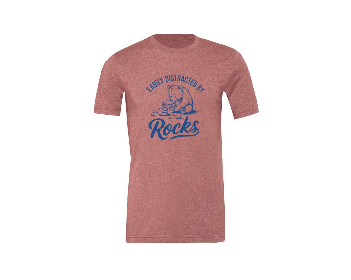 brand:Generic|color:Heather Mauve|Easily Distracted By Rocks Design Graphic T-Shirt