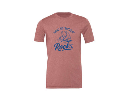 brand:Generic|color:Heather Mauve|Easily Distracted By Rocks Design Graphic T-Shirt
