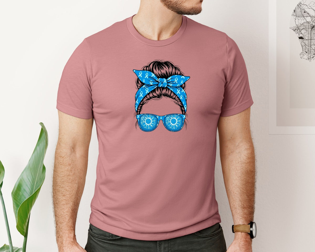 brand:Bella Canvas|color:Heather Mauve|Blue Bandana Diabetes Awareness Graphic T-Shirt