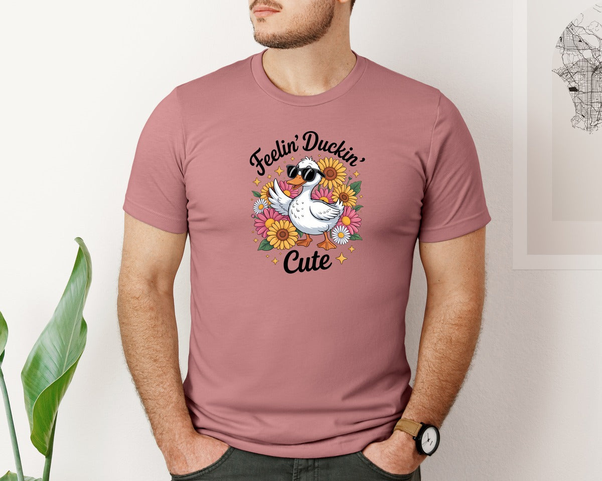 brand:Bella Canvas|color:Heather Mauve|Funny Duck Sarcastic Sarcasm Shirt Graphic T-Shirt