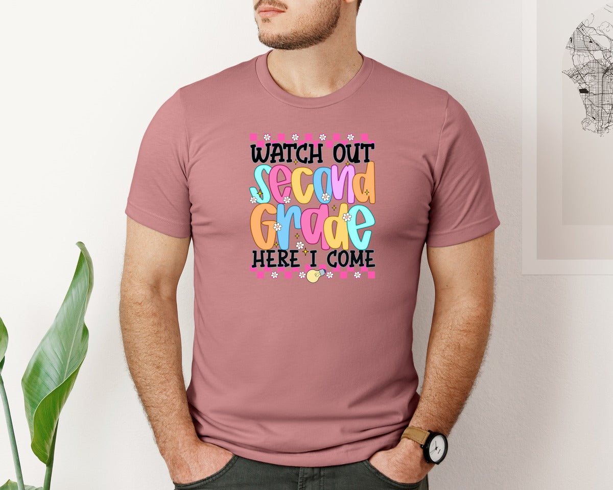 brand:Bella Canvas|color:Heather Mauve|Watch Out Back To School Grade Shirt Graphic T-Shirt