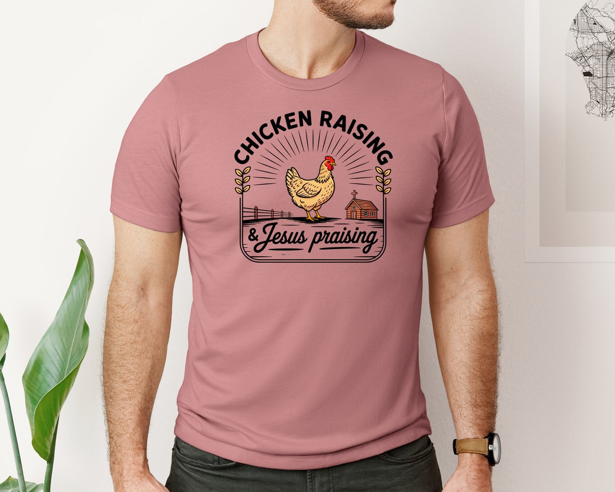 brand:Bella Canvas|color:Heather Mauve|Chicken Raising Jesus Praising Graphic T-Shirt