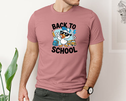 brand:Bella Canvas|color:Heather Mauve|Back To School Boy Goose First Day Graphic T-Shirt