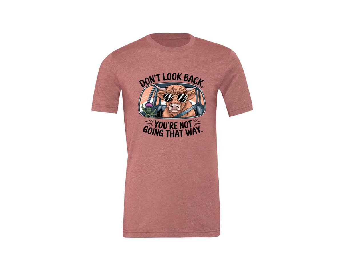 brand:Generic|color:Heather Mauve|Dont Look Back Highland Cow Graphic T-Shirt