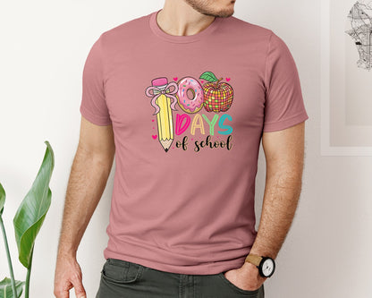 brand:Bella Canvas|color:Heather Mauve|100 Days Of School Pencil Coquette 5 Graphic T-Shirt