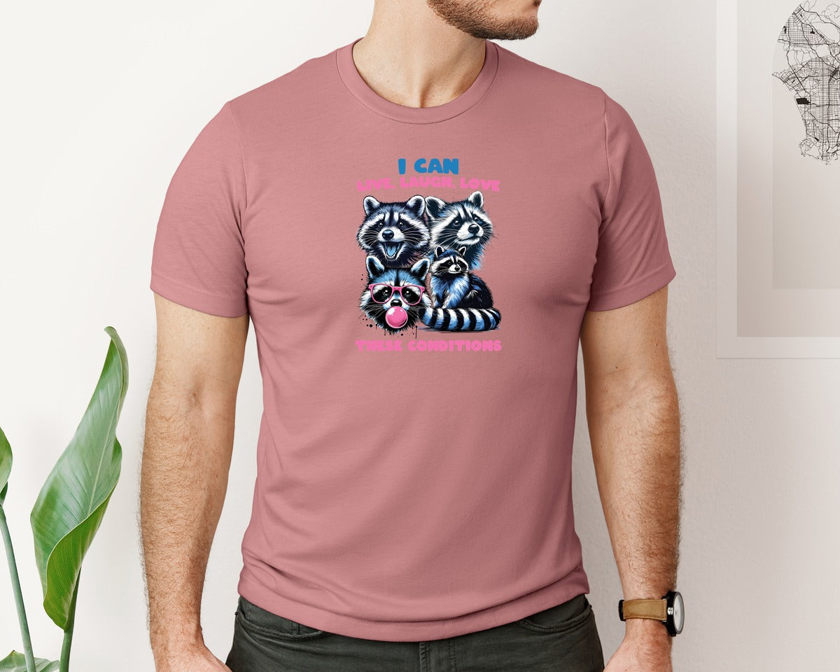 brand:Bella Canvas|color:Heather Mauve|Funny Racoon Graphic T-Shirt