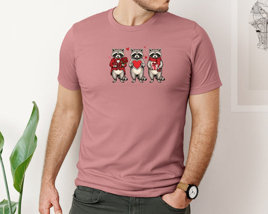 Cute Valentine Raccoon V Day Graphic T-Shirt