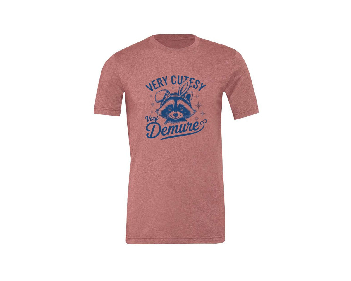 brand:Generic|color:Heather Mauve|Very Cutesy Very Demure Raccoon T Shirt Graphic T-Shirt