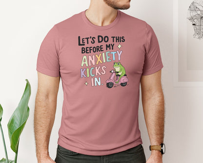 brand:Bella Canvas|color:Heather Mauve|Anxiety Scooter Frog Cute Pastel Graphic T-Shirt