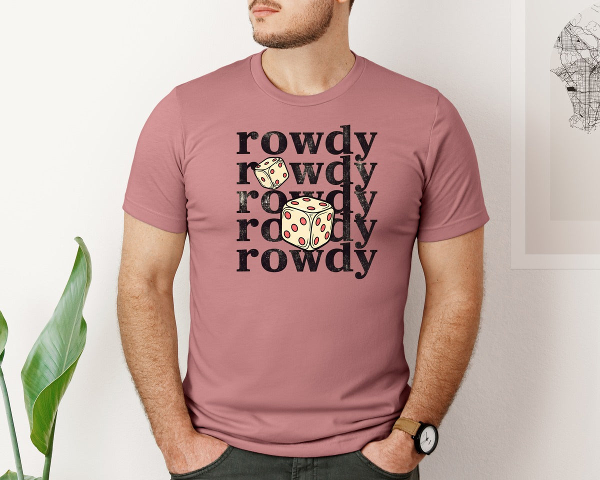 brand:Bella Canvas|color:Heather Mauve|Rowdy Dice Pink Checkered Western Graphic T-Shirt
