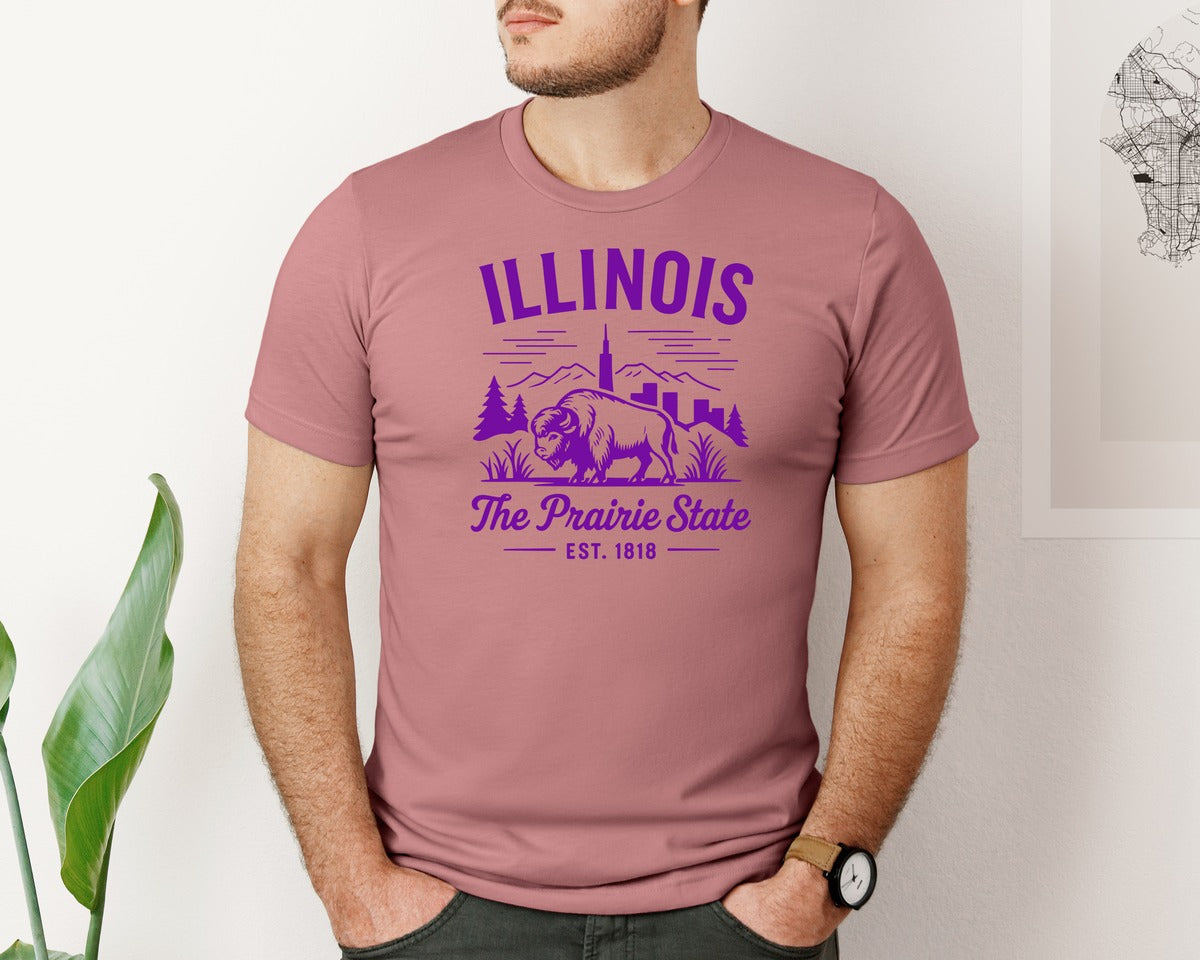 brand:Bella Canvas|color:Heather Mauve|Illinois The Prairie State 2 Graphic T-Shirt